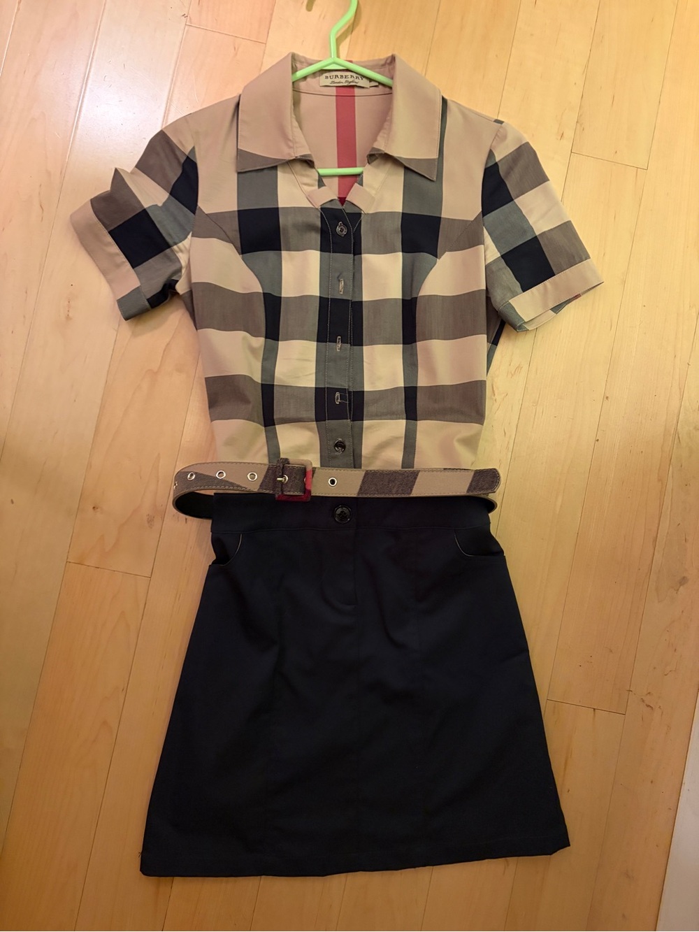 Burberry Beige and Black Check Short Sleeve Blouse